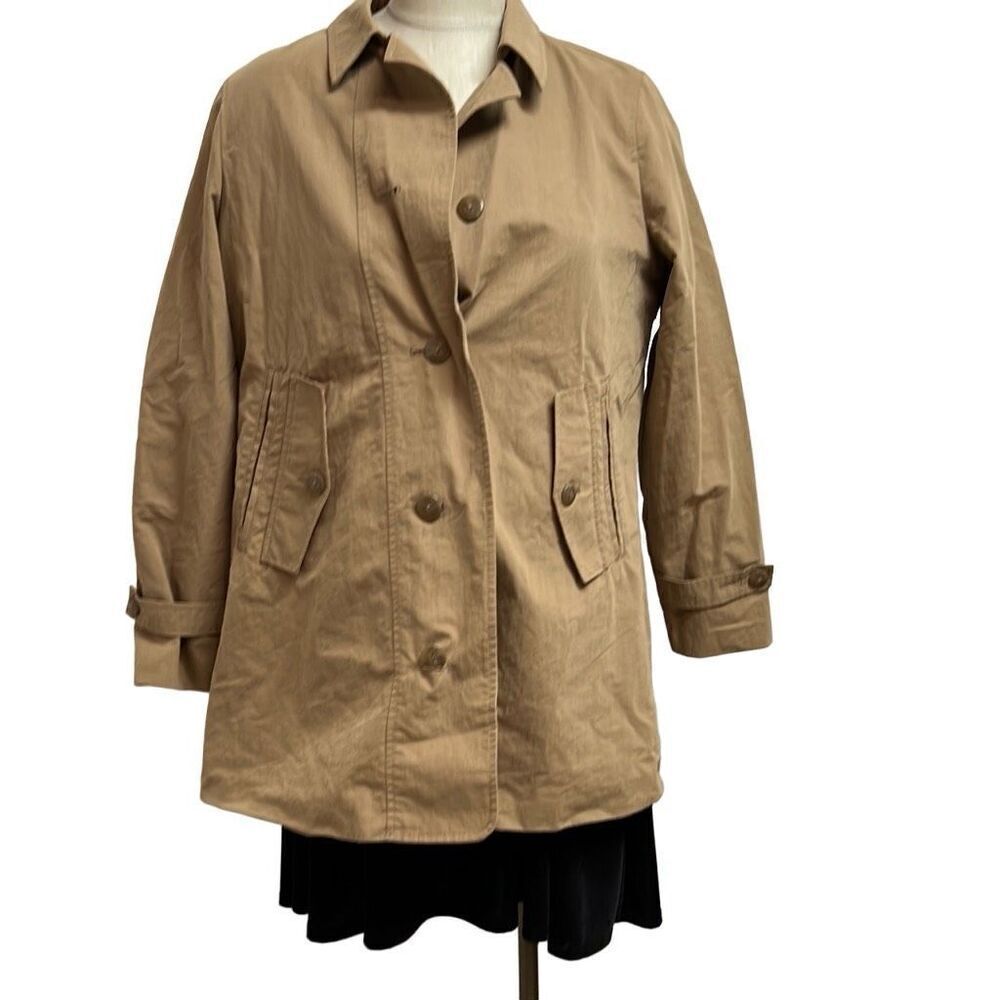 Coldwater Creek Khaki Beige Short Raincoat Trench Coat Size 10